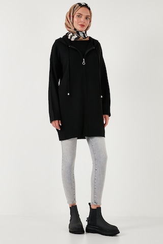 Lela Modest Regular Fit Kapüşonlu Tesettür Triko Bayan Hırka 4616176 Siyah