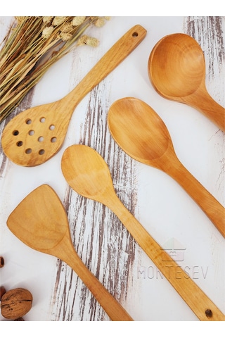 Ahşap Tahta Mutfak Kaşık Seti 5 Parça Kayın, Şimşir Ağacı 5-3