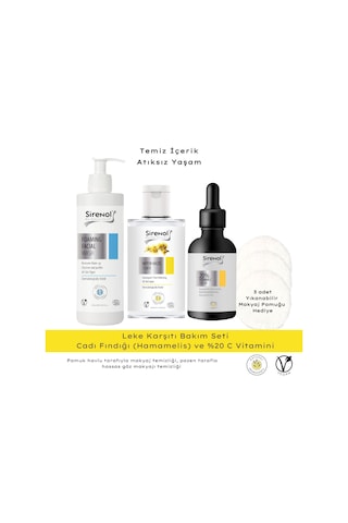 Sirenol Natural Cadı Fındığı Yüz Temizleme Köpüğü 250 ML + Tonik 300 ML + Vitamin C Serum 30 ML + Makyaj Pamuğu 3'lü