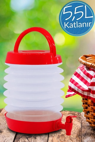 Musluklu Katlanır Su Bidonu Outdoor Akordiyon Kamp Su Kovası Çeşme Piknik Damacana Içecek Şişesi Kırmızı