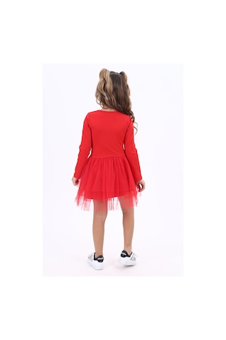 Toontoy Kids Toontoy Kız Çocuk Baskılı Elbise Kırmızı