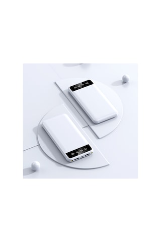 10000 Mah Powerbank Kendinden 4 Kablolu Dijital Ekranlı 4 Çıkışlı Powerbank Koruma Kılıfı li Beyaz