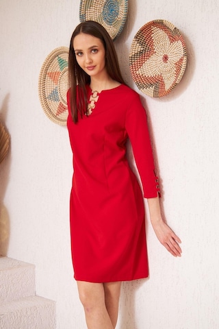 Darlin Moda Kırmızı Metal Aksesuar Detaylı Abiye Elbise Dm1014 Kırmızı