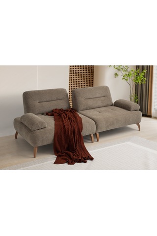 Riva Ahşap Ayaklı 3 Lü Kahverengi Kanepe Kahverengi