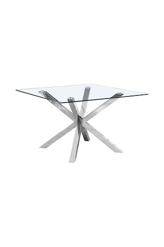 Erika Paslanmaz Metal & Cam Kare Yemek Masası