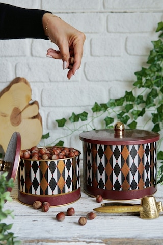 Festival Desenli Metal Saklama Kabı Seti - 2'li Set 1,3 Lt - 2,9 Lt Desenli