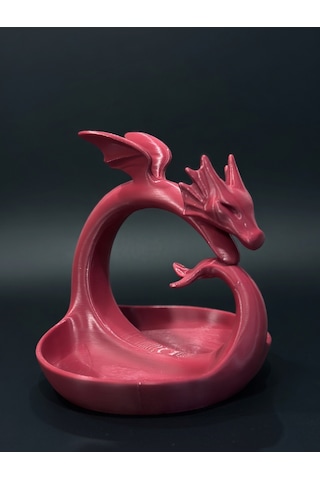 Ejderha Figürlü Tepsi - 3d Baskı Fantastik Dragon Organizer & Dekoratif Obje Bordo