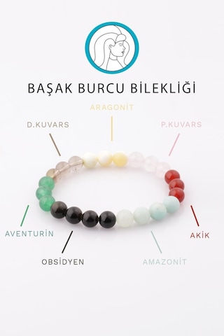 Başak Burcu Doğal Taş Bileklik 8 Mm Küre Kesim - Burç Bilekliği Çok Renkli