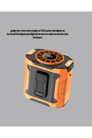 Turbo Mini Fan, 100 Kademeli Dijital Hız Kontrollü, Type-c Şarjlı