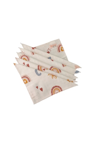Pamuk Muslin Kumaş Bebek Ağız Mendili Harf Desen 25x25cm Çok Renkli