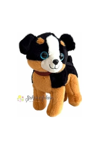 Sevimli Ayakta Duran Havlayan Peluş Köpek 20 Cm Sesli Siyah Köpek Siyah