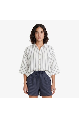 Nautica Kadın Beyaz Regular Fit Kısa Kollu Çizgili Gömlekçizgili65w311t