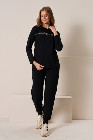 Kadın Penye Uzun Kol Pijama Takımı 3197 Siyah Siyah