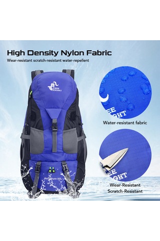 Fosenze 50 Litre Su Geçirmez Sırt Çantası - Erkek Ve Kadınlar İçin Doğa Yürüyüşü Ve Kamp Çantası Fk0396 Mavi Mavi
