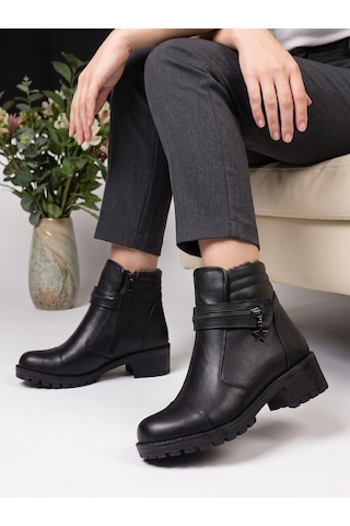 Nesilshoes Nesil Shoes Marr 836 Hakiki Deri İçi Kürklü Kadın Bot Siyah