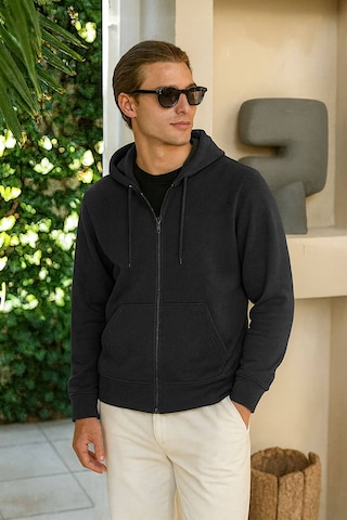 Markapia Erkek Fermuarlı Kapüşonlu Cepli Sweatshirt Füme