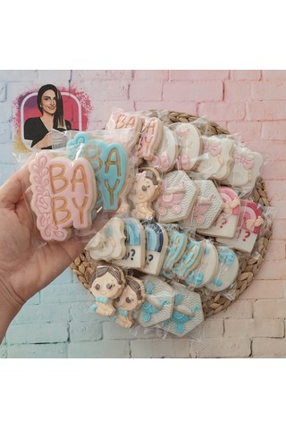 Baby Shower Cinsiyet Partisine Özel Kız Erkek Karışık Butik Kurabiye - 20 Adet