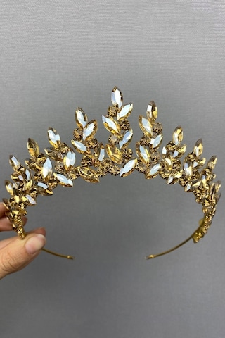 FdayAksesuar Bal Rengi Subra Gelin Kına Tacı Ve Küpesi FRDY31689