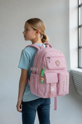 Açık Pembe Kore Model Çok Bölmeli Suya Dayanıklı Okul Çantası Yerli Üretim