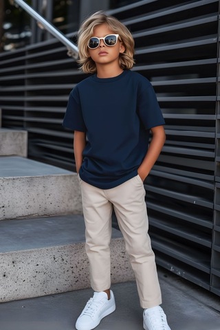 Cloise İndigo Çocuk T-shirt Kız Erkek Unisex %100 Pamuk İndigo