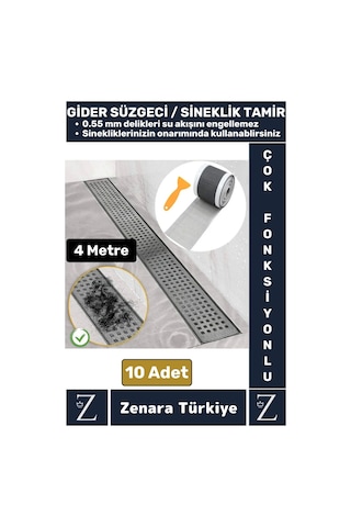 Suya Dayanıklı 0.55mm Delikli Sineklik Tamir Kiti Gider Süzgeci Saç Kıl Ayırıcı 12cm X 4metre 10adet