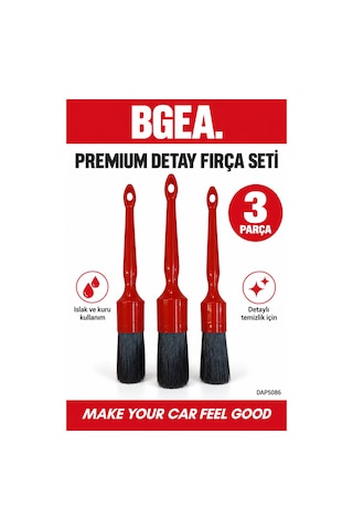 Bgea Premium 3 Parça Detaylı Temizlik Fırça Seti Kırmızı