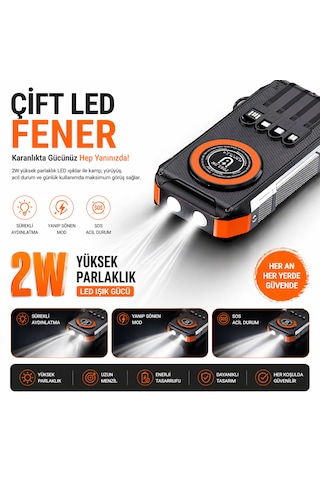 Ultratekno Fc-30 Solar Powerbank 30000 Mah 22.5w Hızlı Şarj 15w Kablosuz Şarj Güneş Panelli Led Fenerli Powerbank Siyah