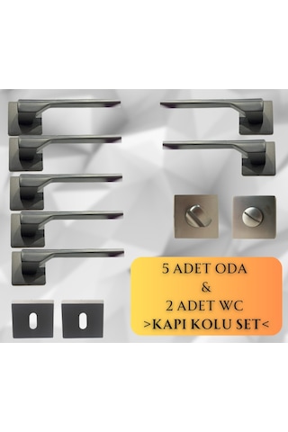 Stilo Inox 5 Adet Oda 2 Adet Wc Kare Rozetli Kapı Kolu Set - Stılo Inox 5+2