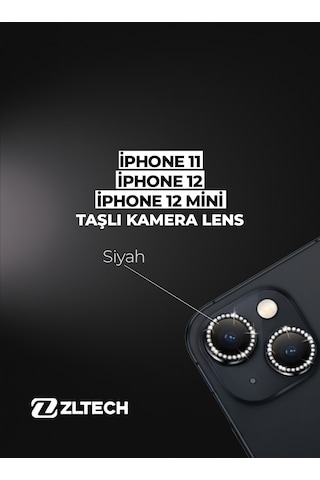 İphone 11/12/12mini Uyumlu Taşlı Kamera Lens Koruyucu Siyah