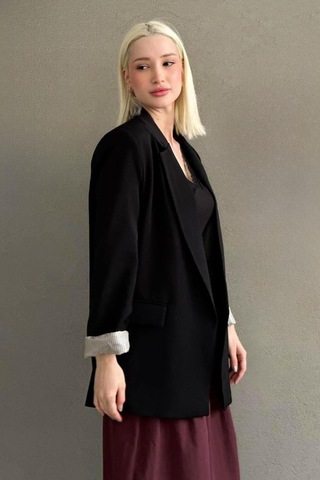 Seeh Siyah Kol Desenli Blazer Kadın Ceket Sh339