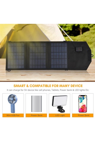 Hfambition 10.5w Çok Kristal Silikon Güneş Paneli, Usb Çıkışlı, 3 Katlı, Taşınabilir Güneş Şarj Cihazı 2a, 5v