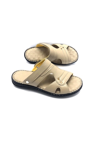 Derilax Hakiki Deri Tam Ortopedik Masajlı Erkek Sandalet Bej