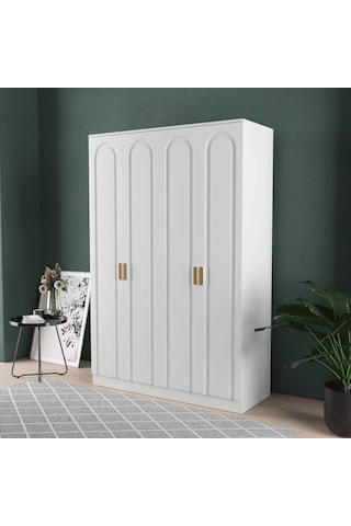 Mila 4 Kapaklı Eko Bazalı Gardırop - Mdf Kapak Beyaz
