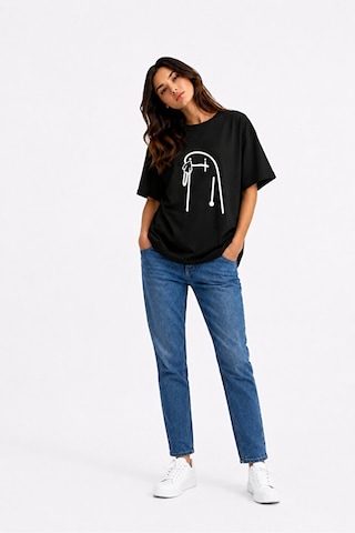 Nevermind Komik Terlik Fırlatan Çöp Adam Çift Tişörtü Oversize Unisex Sevgi Siyah