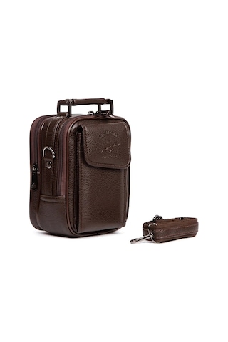 Tuldar Erkek Mekanizmalı Cüzdan Ve Deri Çelik Kasalı Kapaklı Omuz Ve El Çantası 17x22cm Tul513 - Koyu Kahverengi