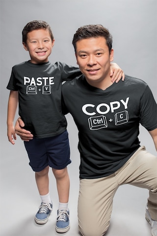 Bumeta Baba Oğul Kız Copy Paste Babalar Günü Unisex Tişört T-shirt Siyah