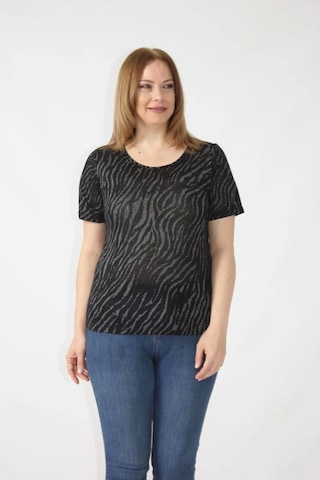 3284 Sırtı Dantel Detaylı Viskon Penye Desenli Bluz Siyah-krem