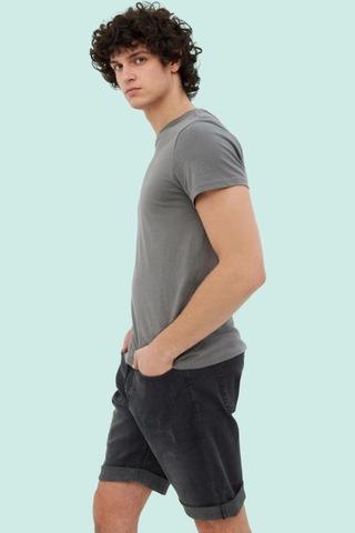 Ersefa Erkek Günlük Kombinlere Uygun Denim Şort Slim Fit Dar Paça Pamuk Antrasit