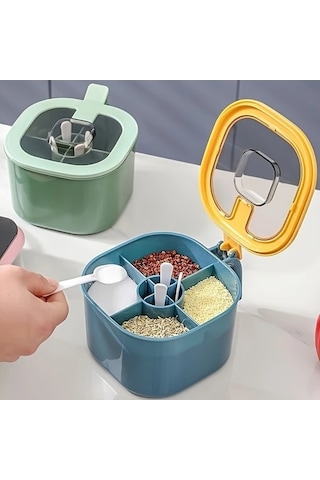 Trendooze Gaojunshop01 Sarı Mavi 4lü Büyük Kapasiteli Baharat Kutusu Seti Kapaklı Kaşıklı Mutfak Düzenleme Etkinlikli Sarı - Mavi