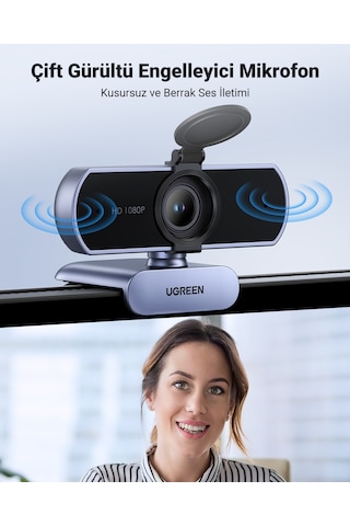 Ugreen Full Hd 1080p Webcam Çift Mikrofonlu, Net Görüntü, Otomatik Işık Ayarı, Gizlilik Kapaklı, 15728
