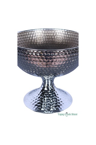Yapay Çiçek Sitesi Metal Dekoratif Darbeli Vazo 22 Cm Gümüş Gümüş