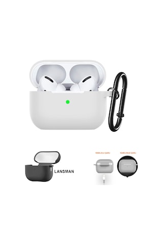 Airpods Pro 2 Uyumlu Premium Lansman Kılıf Kadife İç Astarlı Darbe Emici Silikon Soo-156 Beyaz