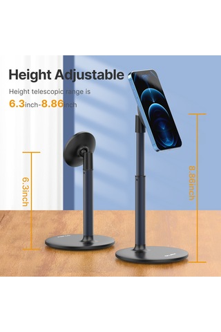 Vkemall Masaüstü Mıknatıs Telefon Tutucu - Alüminyum Gövde, 360 Açı Ayarlı, 2 Bölmeli Genişletilebilir, Sabit Temel