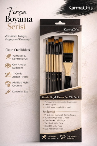 Zemin Fırçalı Karma Set 7 Li Set 1 Profesyonel Boya Fırça Seti, Akrilik & Hobi Uyumlu