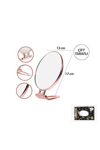 Oval - Bakır 6.5 Inc 16.5x13cm Makyaj Aynası Çift Taraflı Katlanır Ayaklı 5250 Diğer