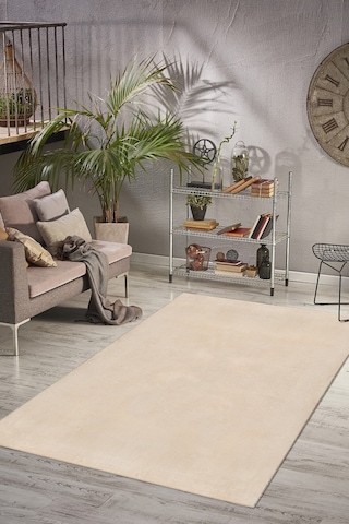 Valeryhome Vl Comfort Peluş Halı Beyaz Düz Saçaklı Bej Saçaksız