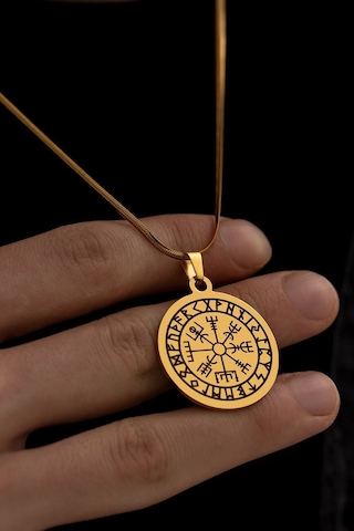 Viking Pusulası Model Sarı Erkek Çelik Işıklı Kutuda Sevgiliye Eşe Babaya Hediye Kolye