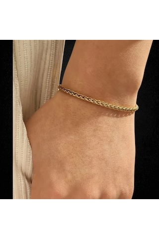 Çelik Bileklik Burgu Zincir Model 4 Mm Kalınlık 18 Cm Uzunluk 5 Cm Ek Ayarlanabilir Altın Sarısı Altın