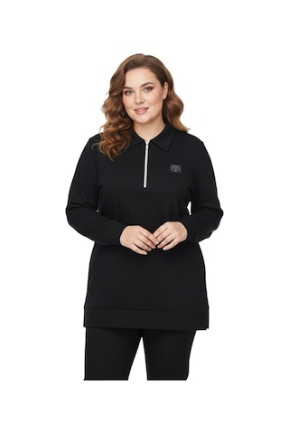 Caftan Kadın Polo Yakalı Önü Fermuarlı Bluz Bgl-st05088 Siyah