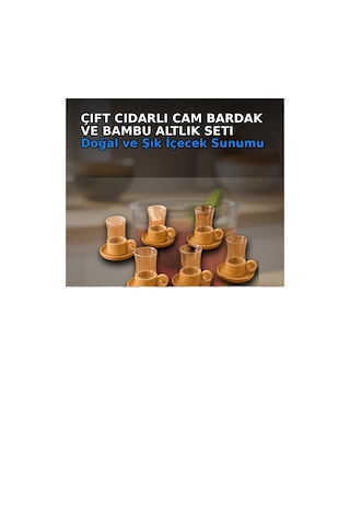 Cift Cidarli 150 Ml 6 Adet Cam Cay Bardagi Ve 6 Adet Bambu Altlik Seti Bx-313777 Renkli